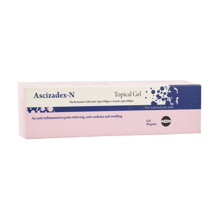 Ascizadex-N 5g Diethylamine Salicylate & 1g Aescin Anti-Inflammatory Topical Gel for Oedema, Swelling & Pain Relief 40 gr