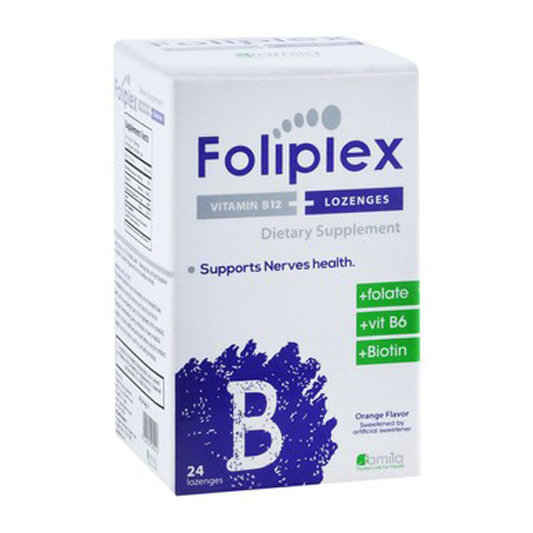 Foliplex 1000mcg Vitamin B12 Nervous System Support Supplement Orange Flavor with Folate, Vitamin B6 & Biotin 24 per pack
