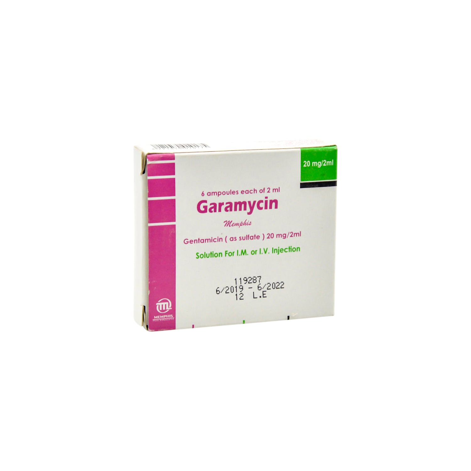Garamycin 20mg/2ml Gentamicin Solution Ampoules for Intramuscular & Intravenous Injection