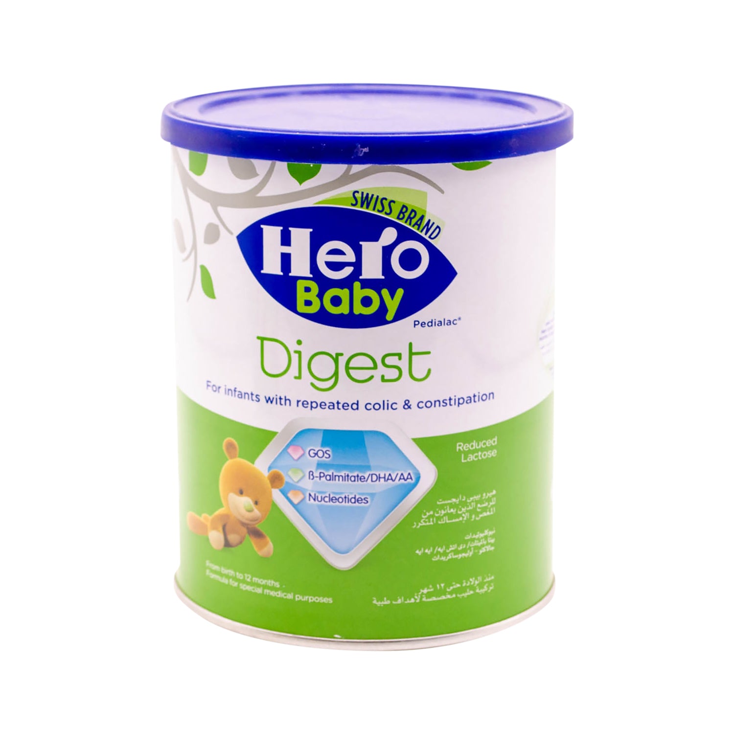 تركيبة حليب هيرو بيبي دايجست قليلة اللاكتوز مع جالاكتو-أوليغوساكاريد، وحمض الدوكوساهيكسانويك، والنيوكليوتيدات للرضع الذين يعانون من الإمساك (من 0 إلى 12 شهرًا)
