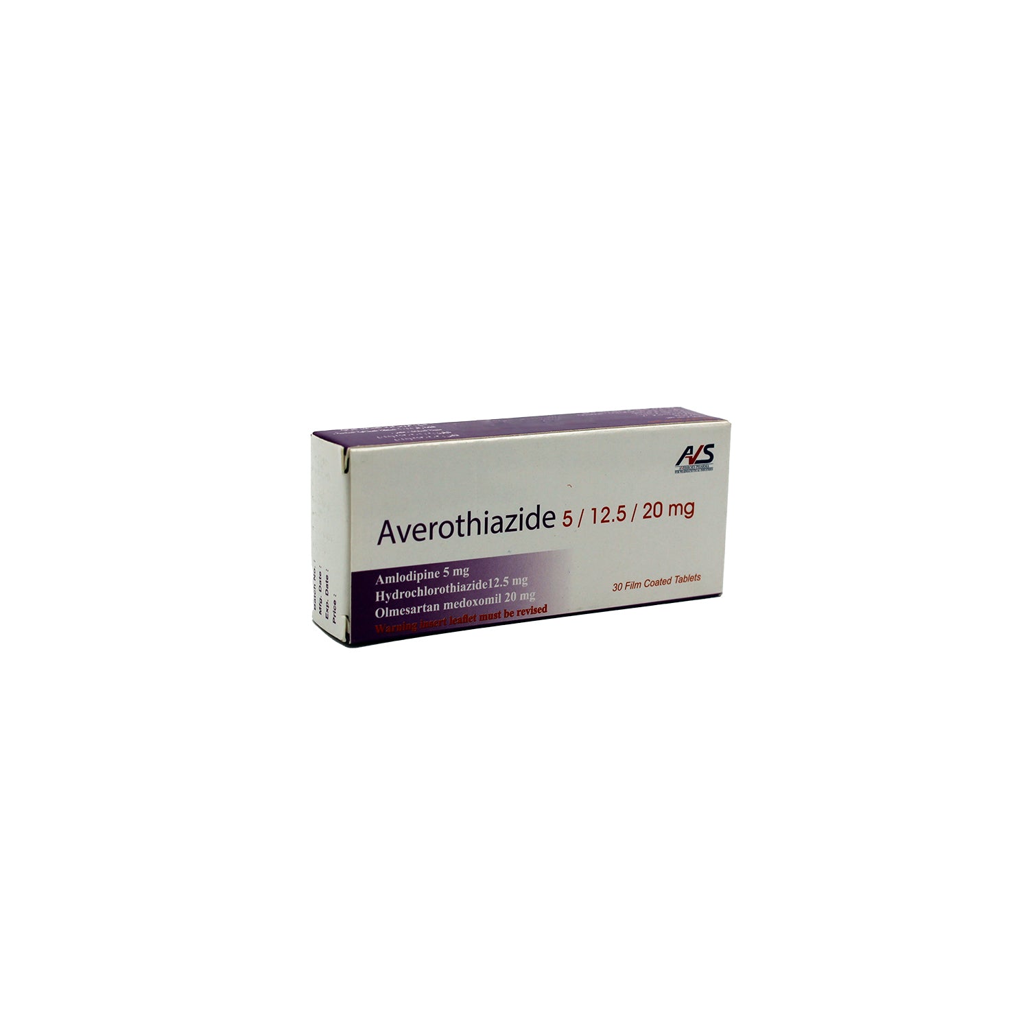 Averothiazide 5mg Amlodipine, 12.5mg Hydrochlorothiazide & 20mg Olmesartan Medoxomil