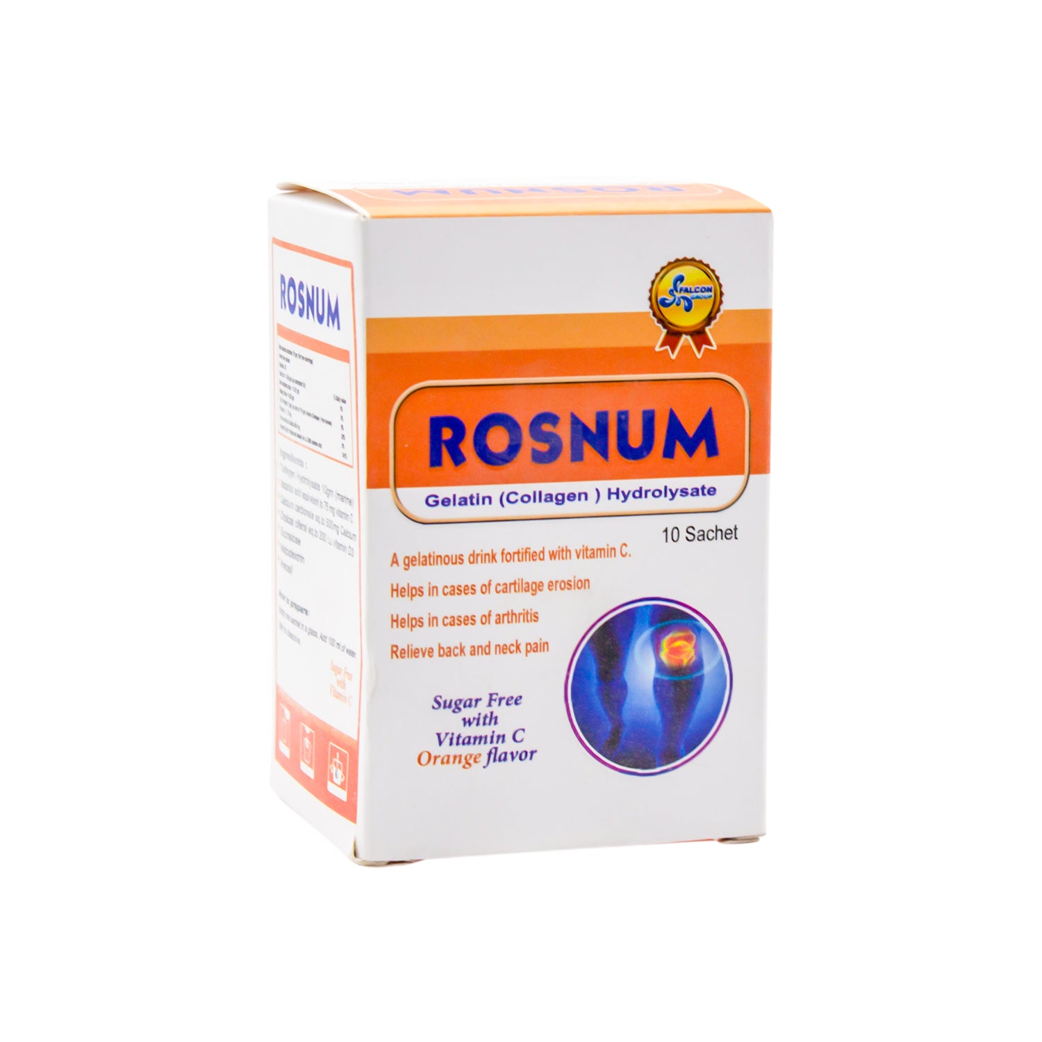 Rosnum Collagen Hydrolysate Cartilage Support Supplement Sachets Orange Flavor with Vitamin C - sugar free