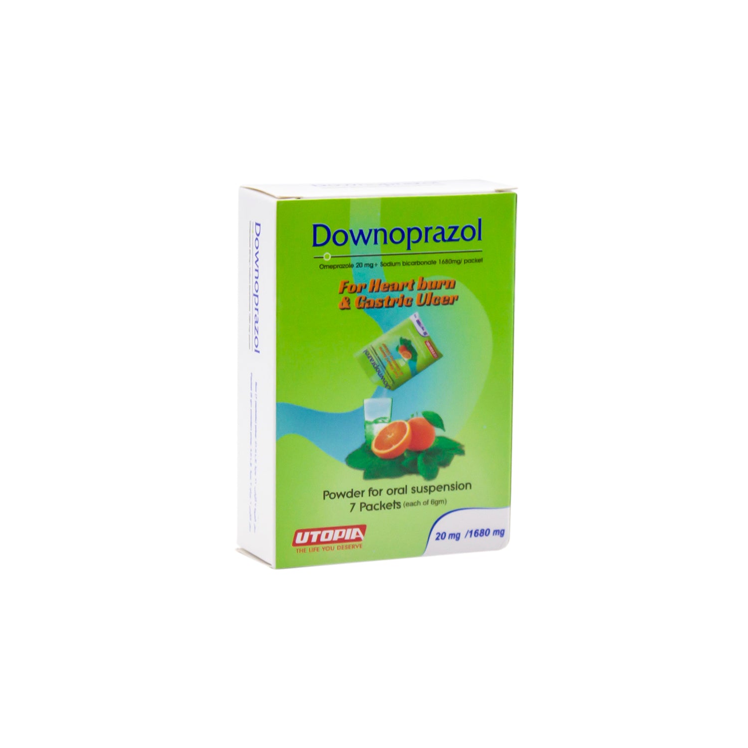 أكياس مسحوق معلق فموي داونوبرازول 1680 ملغ بيكربونات الصوديوم و20 ملغ أوميبرازول لعلاج حرقة المعدة وقرحة المعدة