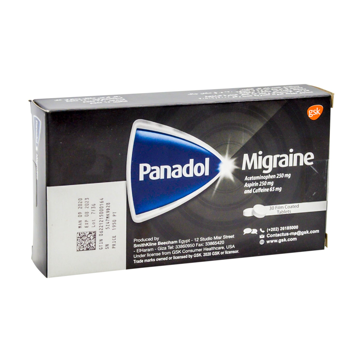 Panadol 250mg Acetaminophen, 250mg Aspirin & 65mg Caffeine for Migraine