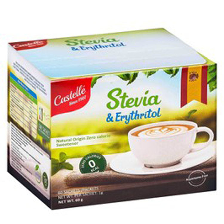 Stevia Castello Natural Sweetener (60 Sachets) - aspartame free, calorie free, gluten free