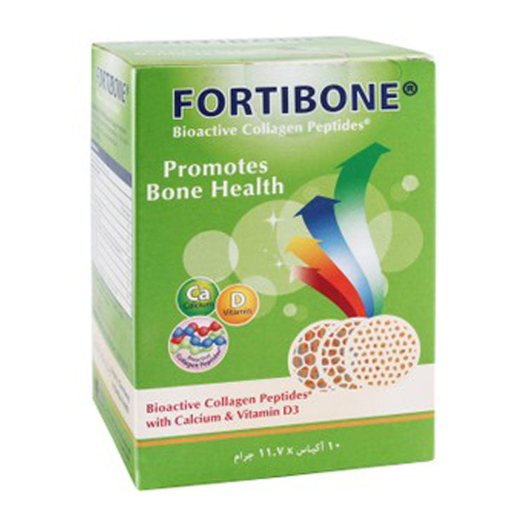 مكمل دعم العظام بالكالسيوم وفيتامين د3 من فورتيبون مع ببتيدات الكولاجين