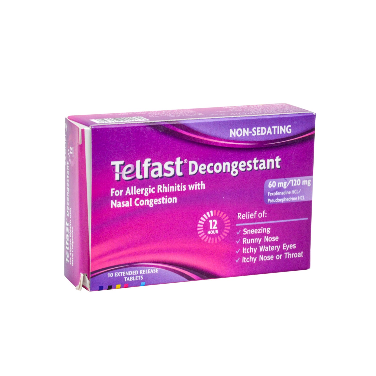 Telfast 60mg Fexofenadine HCL & 120mg Pseudoephedrine HCL Non-Sedating Decongestant for Allergic Rhinitis & Nasal Congestion