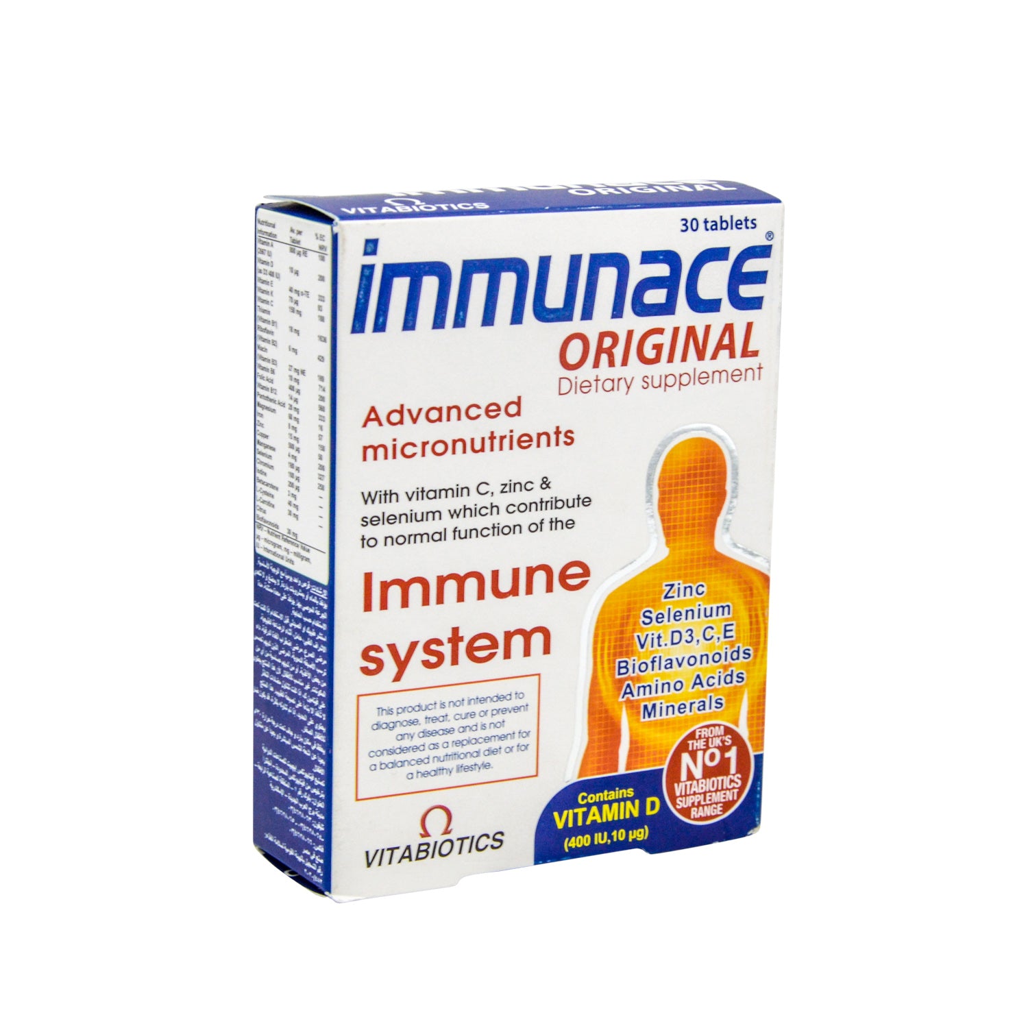 Immunace Immunity Supplement with Zinc, Selenium Vitamin C, D3 & E - preservatives free, lactose free, yeast free