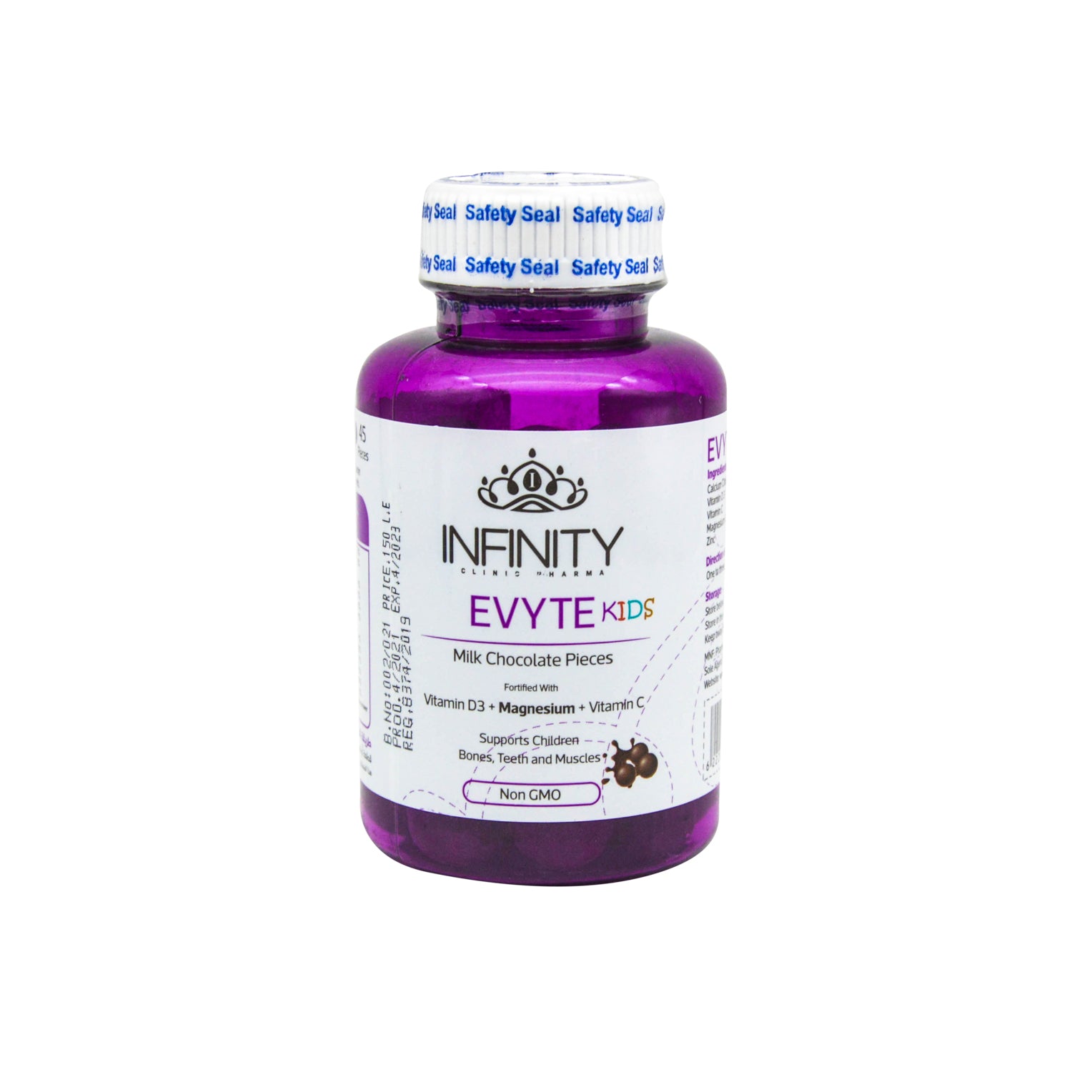 Infinity Evyet Kids Chocolate Supplement with Magnesium, Vitamin D3 & C for Healthy Bones, Teeth & Muscles - GMO free