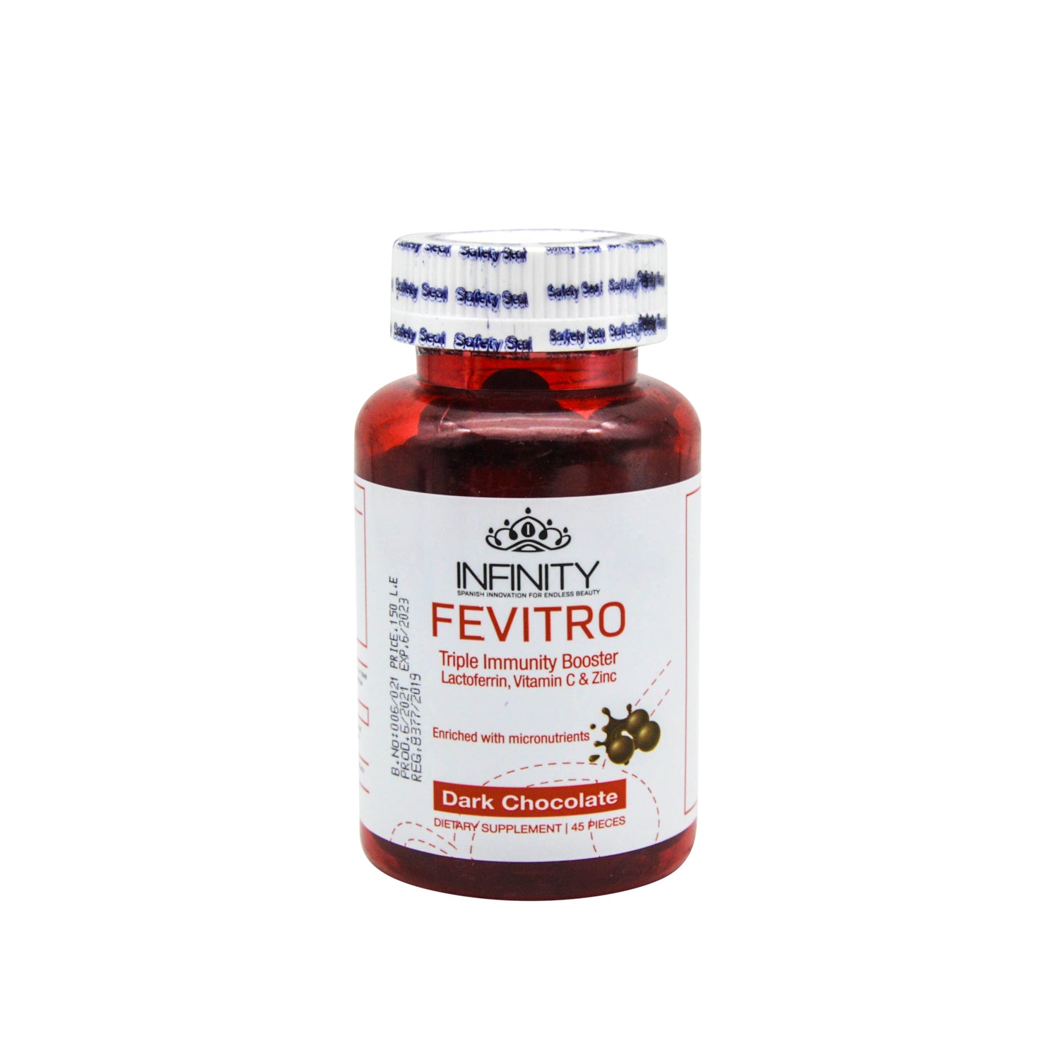 Infinity Fevitro Triple Immunity Support Dark Chocolate Supplement with Lactoferrin, Vitamin C & Zinc