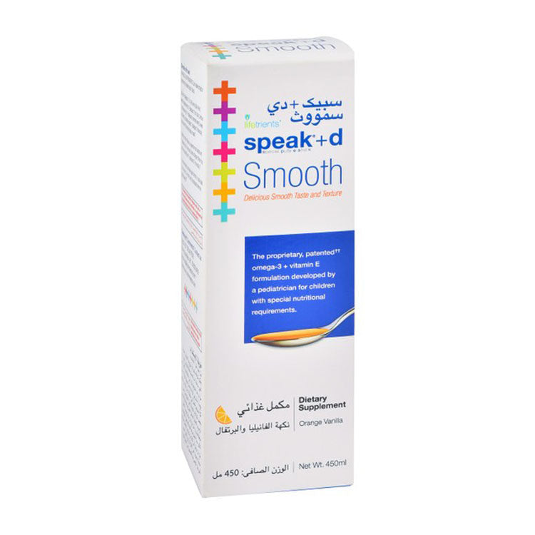 Lifetrients Speak Plus D Smooth Omega 3 Liquid Supplement Orange & Vanilla Flavor with Vitamin E for Kids - gluten free, sugar free, artificial flavor free