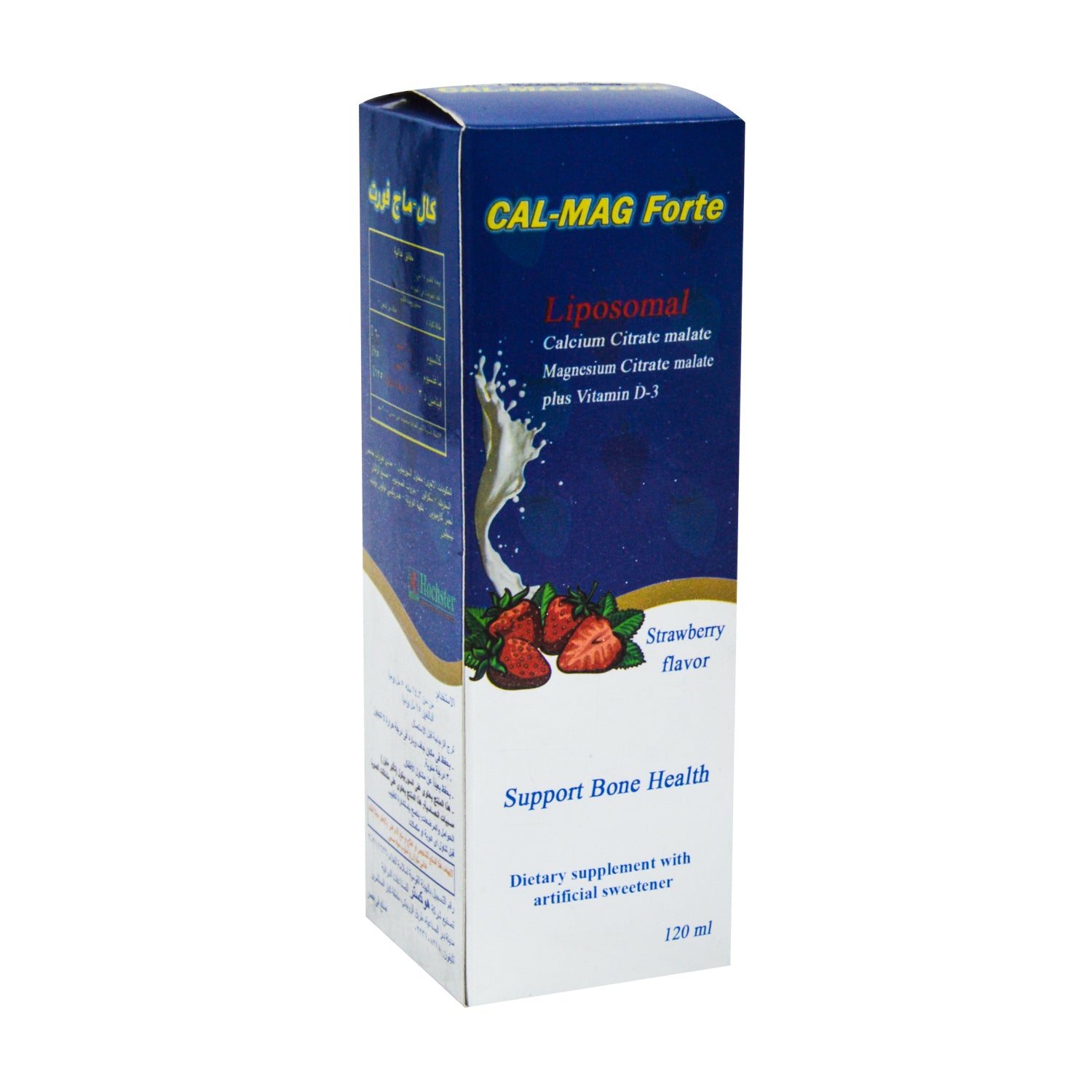Cal-Mag Forte 600mg Calcium Citrate & 300mg Magnesium Citrate Bone Support Liquid Supplement Strawberry Flavor with Vitamin D3