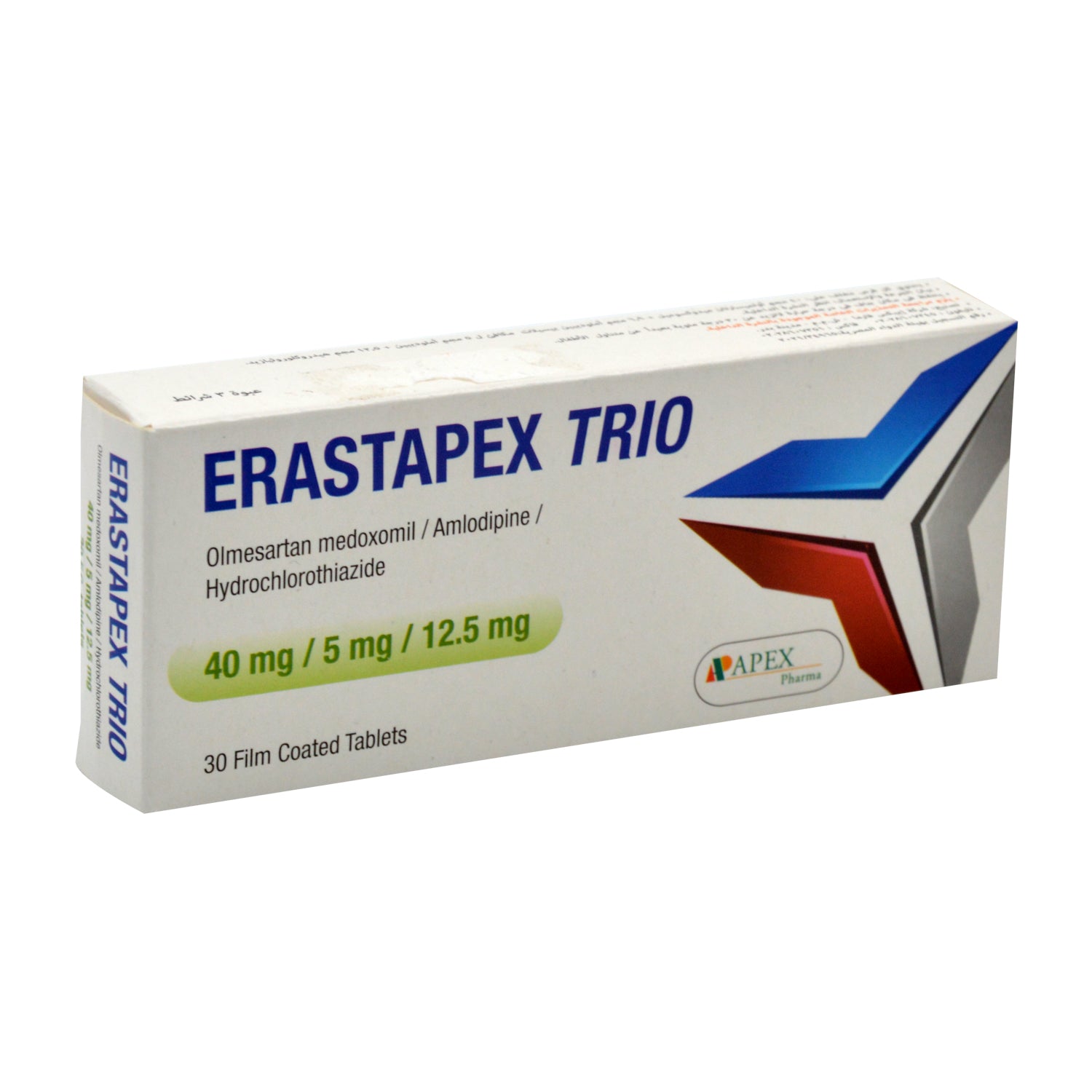 إراستابكس تريو 40 ملغ أولميسارتان ميدوكسوميل، 12.5 ملغ هيدروكلوروثيازيد و5 ملغ أملوديبين