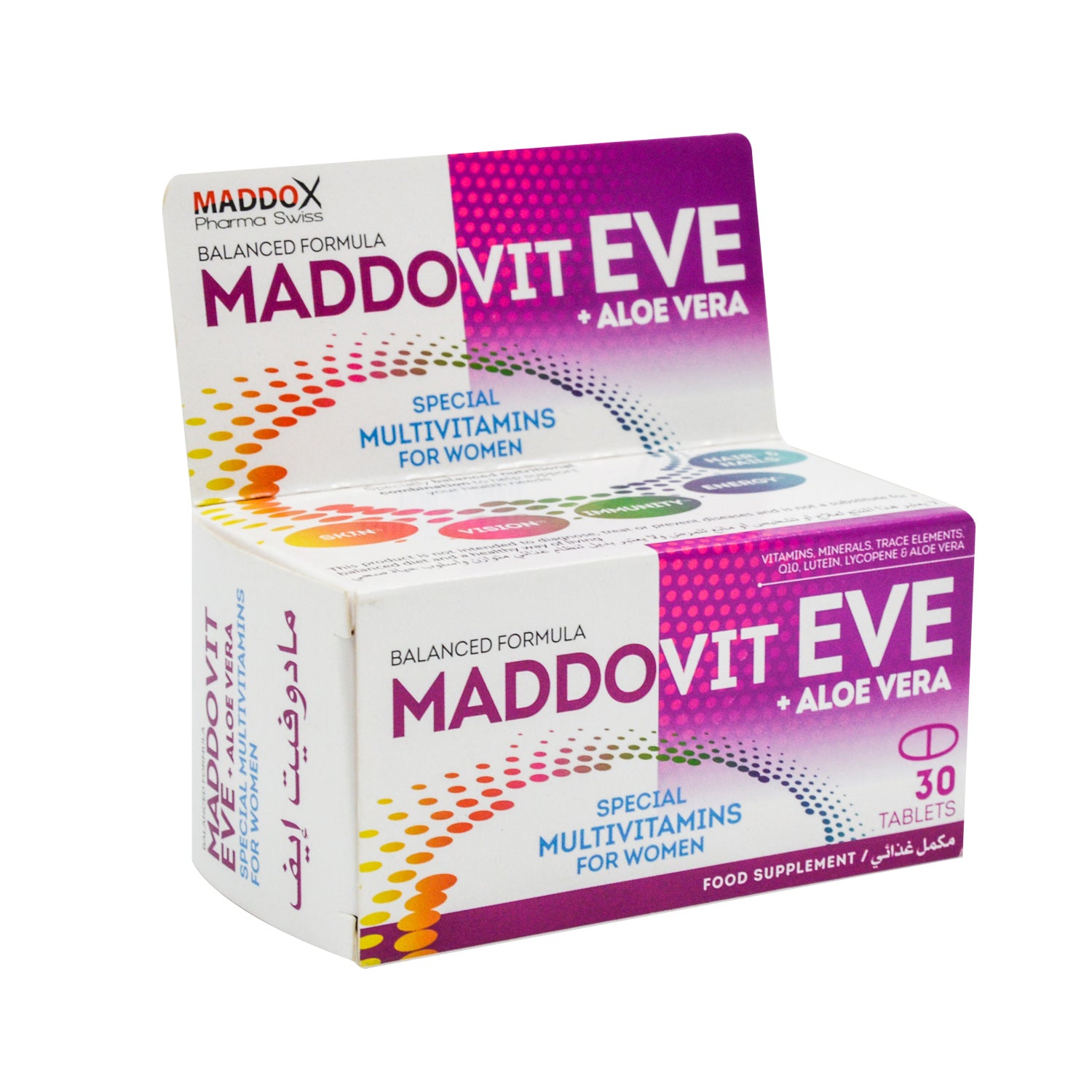 Maddovit Eve Multivitamin Supplement with Aloe Vera, CoQ10 & Lutein for Women - gluten free, lactose free