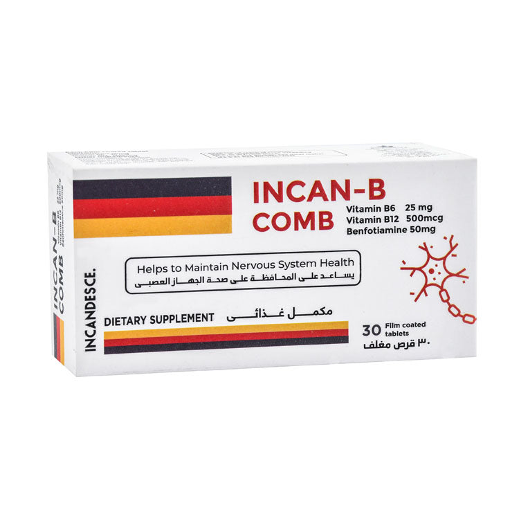 Incandesce Incan-B Comb مكمل دعم الأعصاب بـ 50 ملجم من البينفوتيامين مع فيتامين B12 و B6