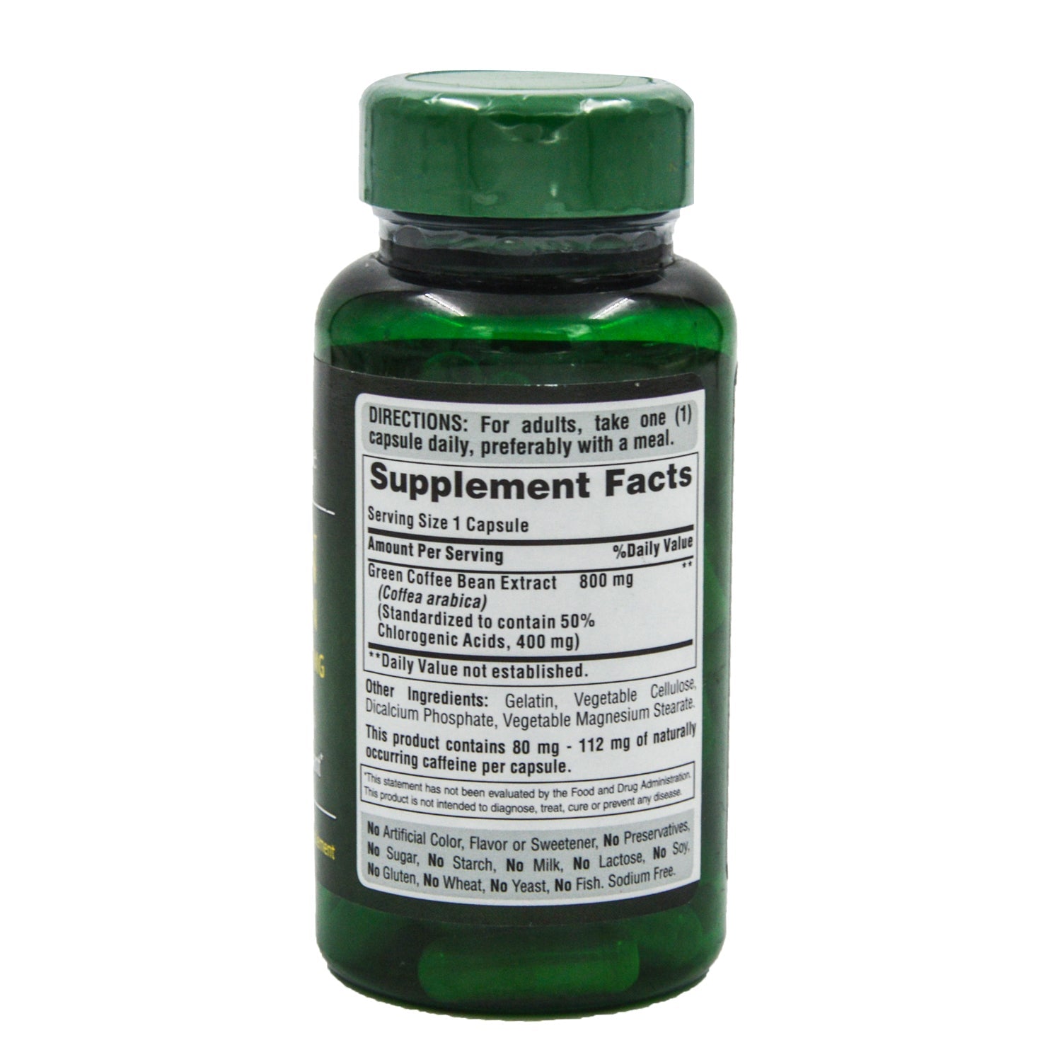 Puritan's Pride 800mg Green Coffee Bean Extract Antioxidant Supplement - gluten free, sugar free, milk free