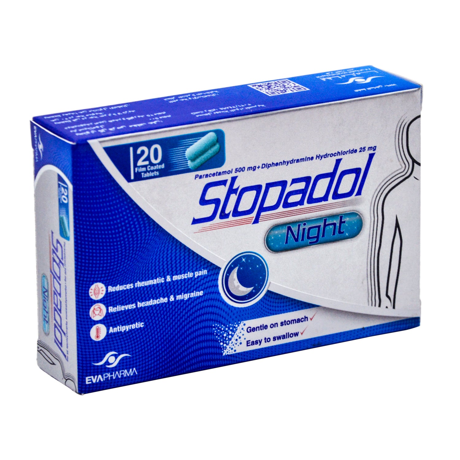 Stopadol Night 500mg Paracetamol & 25mg Diphenhydramine Hydrochloride for Muscle Pain & Head Ache