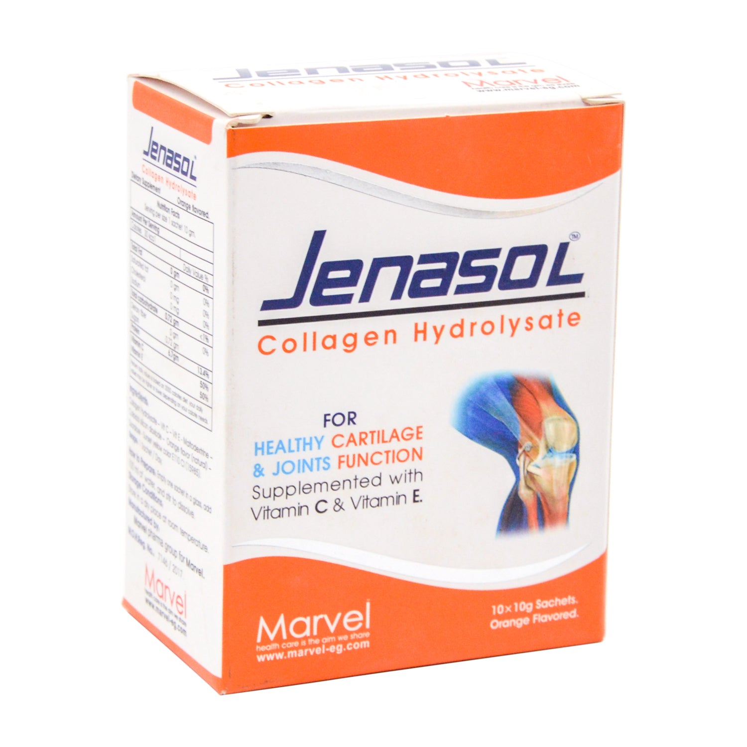 Jenasol Collagen Hydrolysate Cartilage & Joint Support Supplement Sachets Orange Flavor with Vitamin C & E