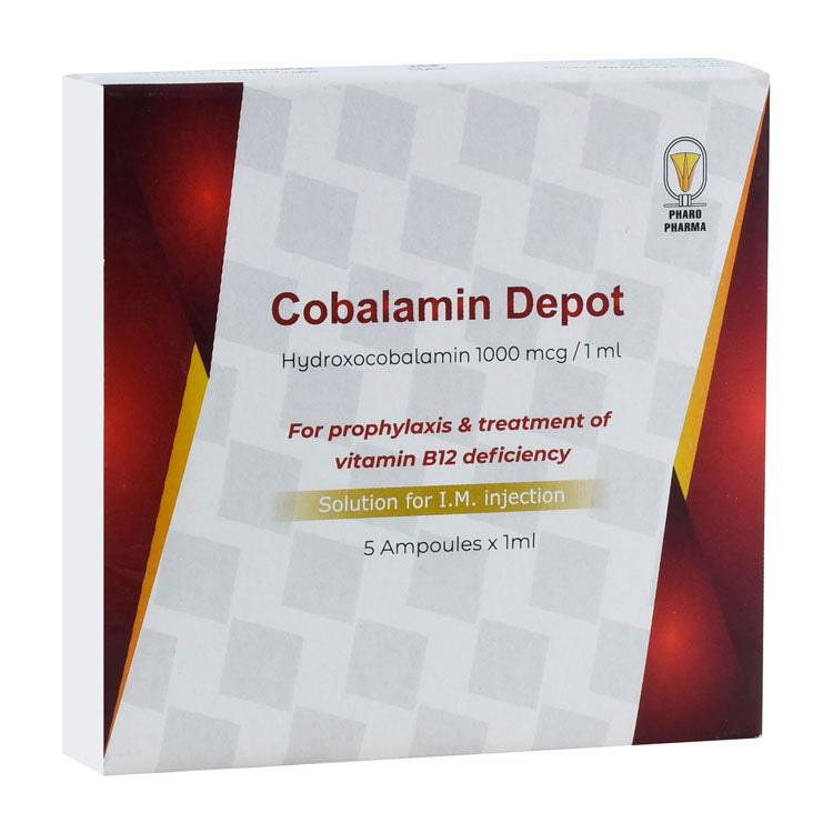 Pharo Pharma Cobalamin Depot 1000mcg/ml Hydroxocobalamin Solution Ampoules for Intramuscular Injection