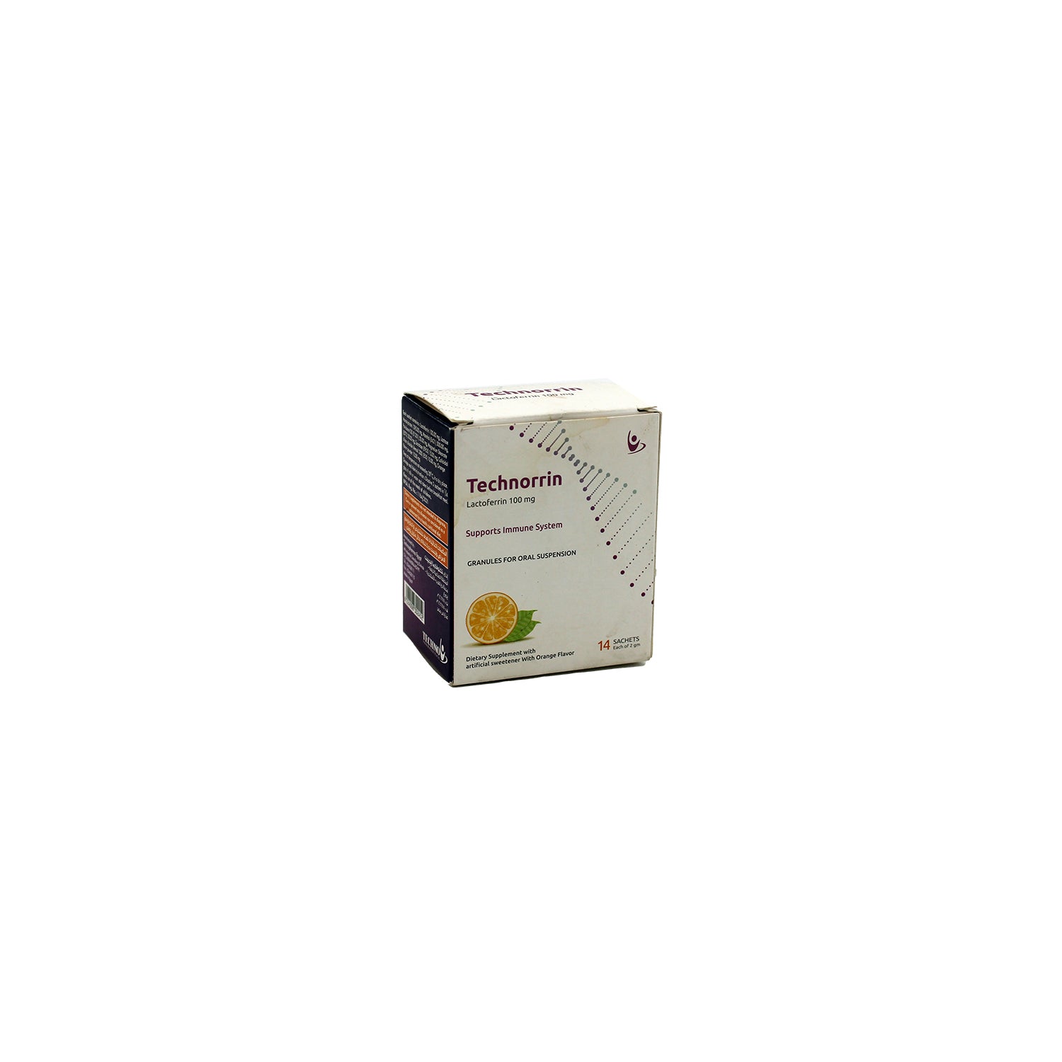 Technorrin 100mg Lactoferrin Immunity Booster Powder Supplement Orange Flavor with Artificial Sweetener