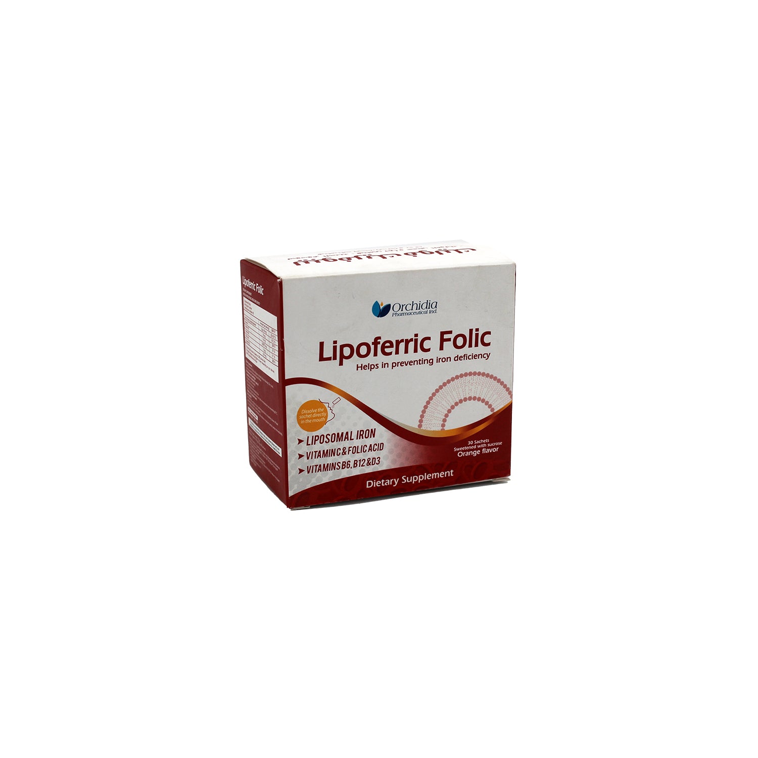 أكياس مكملات الحديد والفوليك بنكهة البرتقال مع فيتامين سي، بي 6 وبي 12