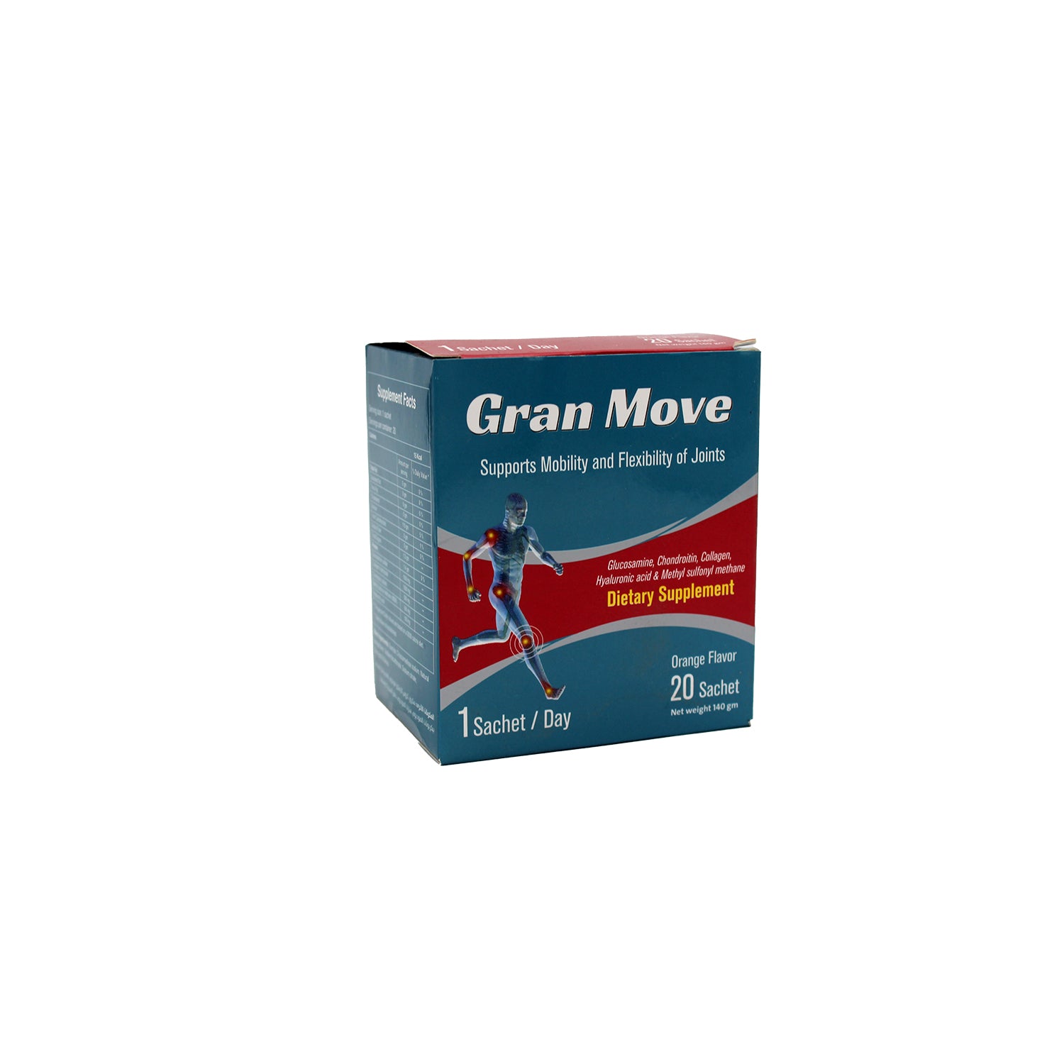 Gran Move 1500mg Glucosamine Sulfate Joint Support Supplement Sachets Orange Flavor with Chondroitin, Collagen & Hyaluronic Acid