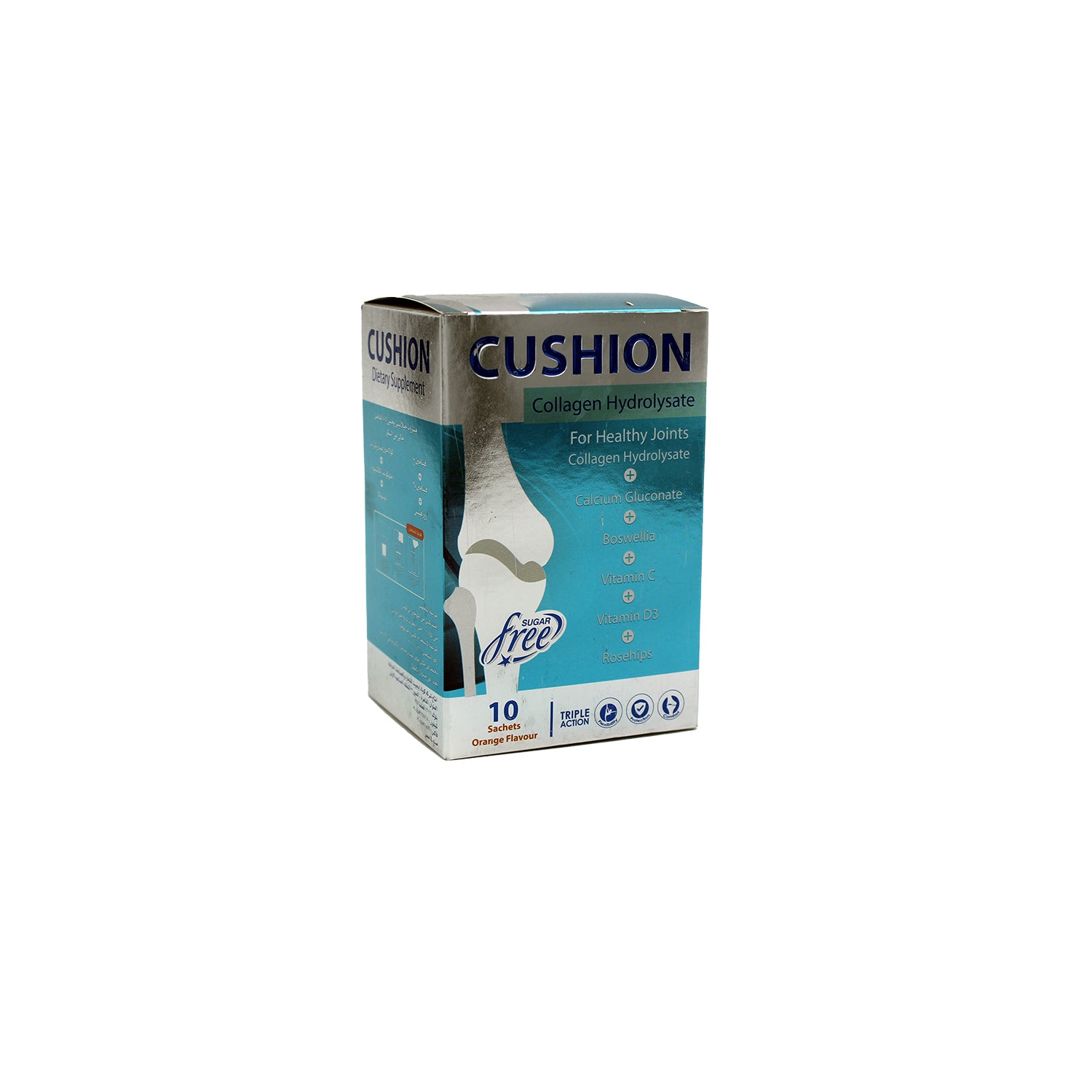 أكياس مكمل غذائي لدعم المفاصل من كوشن كولاجين هيدروليزات بنكهة البرتقال مع غلوكونات الكالسيوم، بوسويليا، ثمر الورد، فيتامين سي ودي 3 - خالٍ من السكر