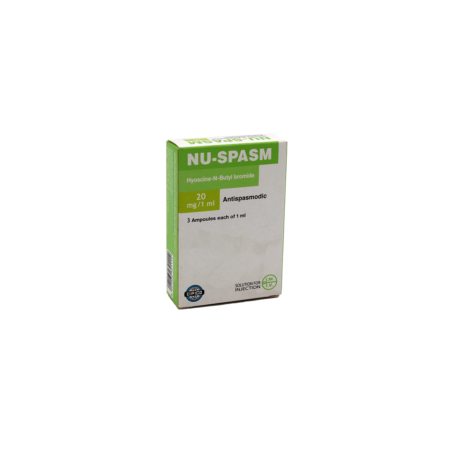 Nu-Spasm 20mg Hyoscine N-Butyl Bromide Antispasmodic for IV & IM Injection