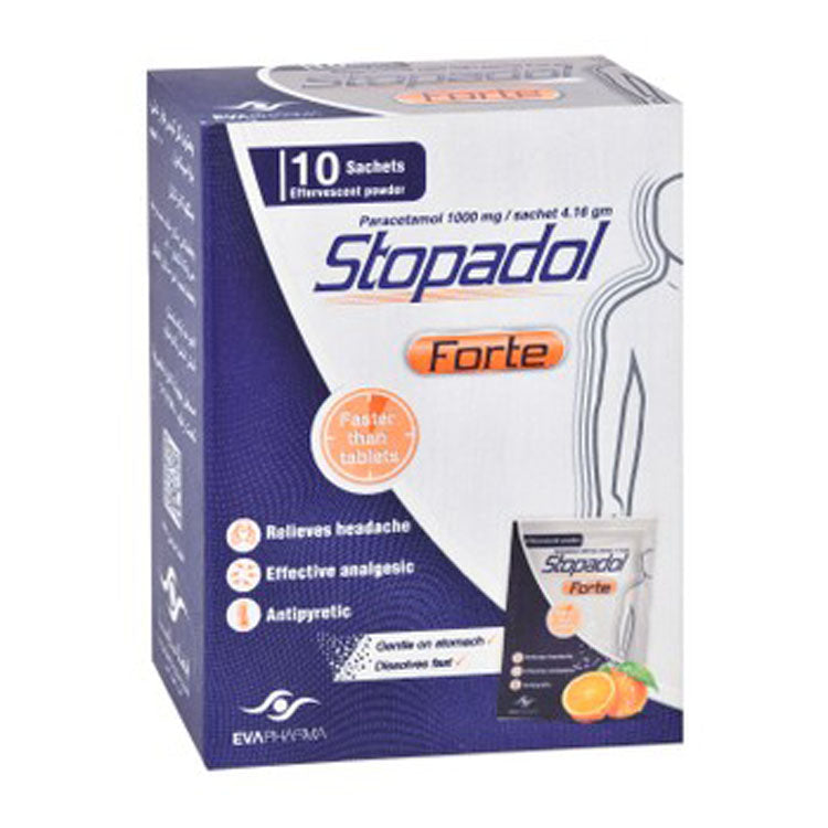 Stopadol Forte 1000mg Paracetamol Effervescent Powder Sachets Orange Flavor
