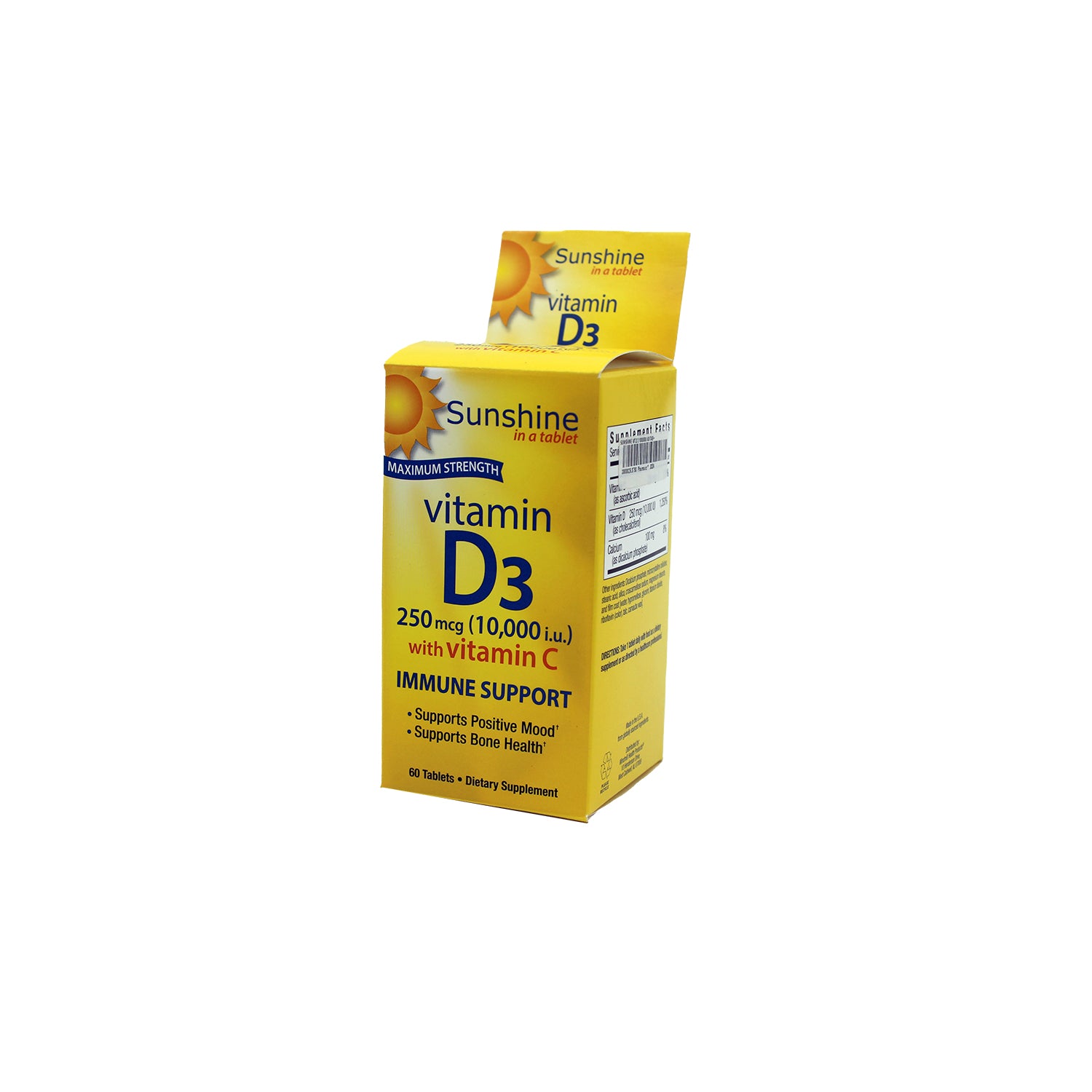 Sunshine 250mcg Vitamin D3 Supplement with Vitamin C for Immunity, Bones & Positive Mood
