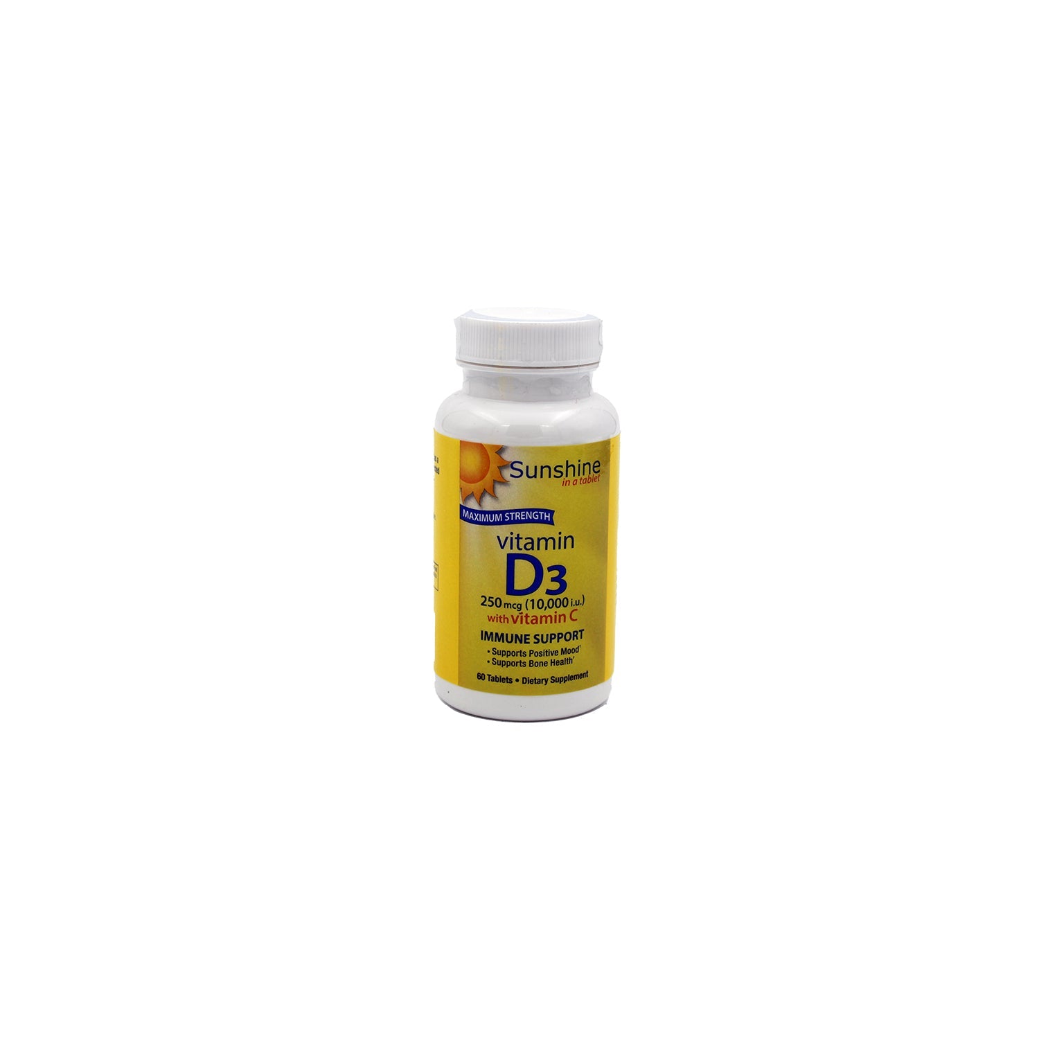 Sunshine 250mcg Vitamin D3 Supplement with Vitamin C for Immunity, Bones & Positive Mood
