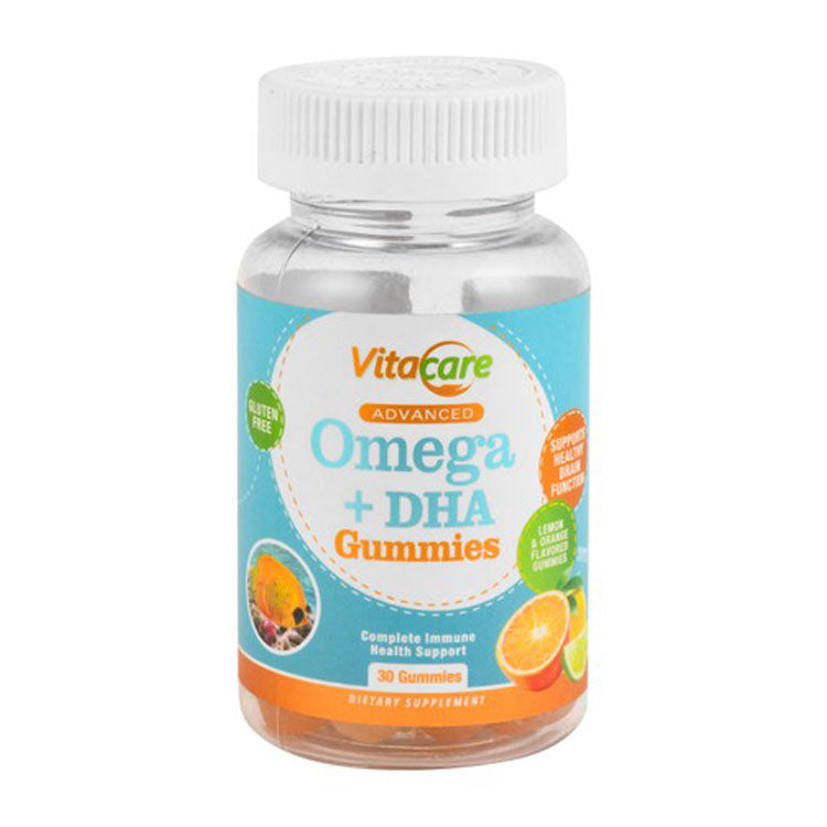 فيتاكير ٢٧٥ ملغ أوميغا بلس دي إتش إيه، مكملات غذائية على شكل حلوى لدعم المناعة وصحة الدماغ، بنكهة الليمون والبرتقال - خالية من الغلوتين