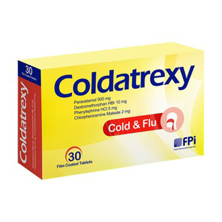 Coldatrexy 500mg Paracetamol, 10mg Dextromethorphan HBr & 5mg Phenelephrine HCl for Cold & Flu