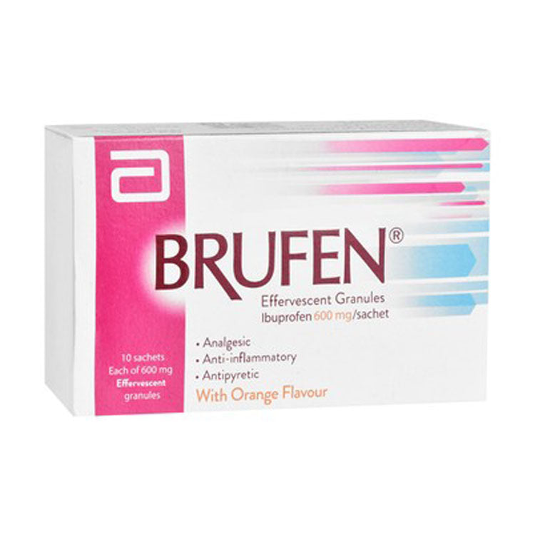 Brufen 600mg Ibuprofen Analgesic, Anti-Inflammatory & Antipyretic Effervescent Granule Sachets Orange Flavor