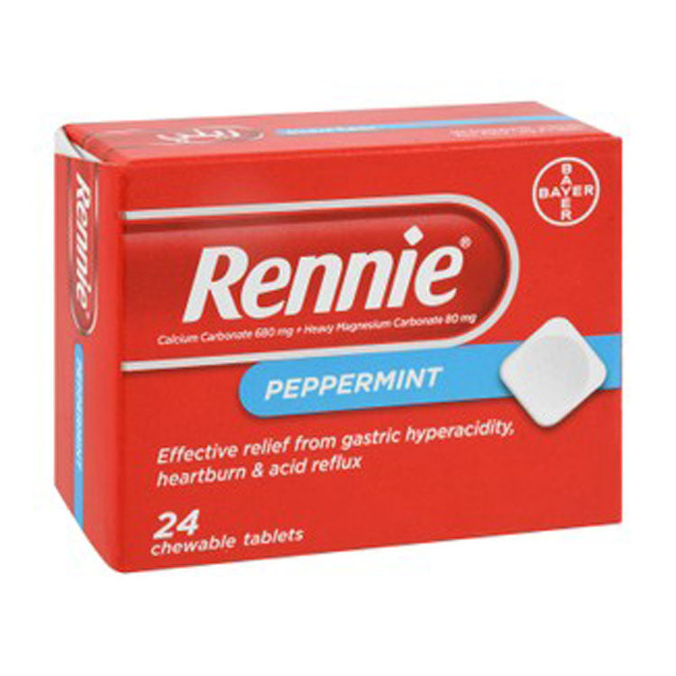 أقراص ريني القابلة للمضغ بنكهة النعناع، ​​680 ملغ من كربونات الكالسيوم، لعلاج الحموضة الزائدة، وارتجاع المريء، وحرقة المعدة