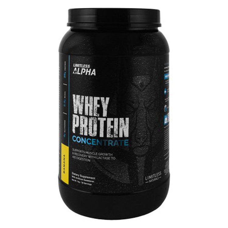 Limitless Alpha Concentrated Whey Protein Powder Banana Flavor - no added hormones, stimulant free, steroids free