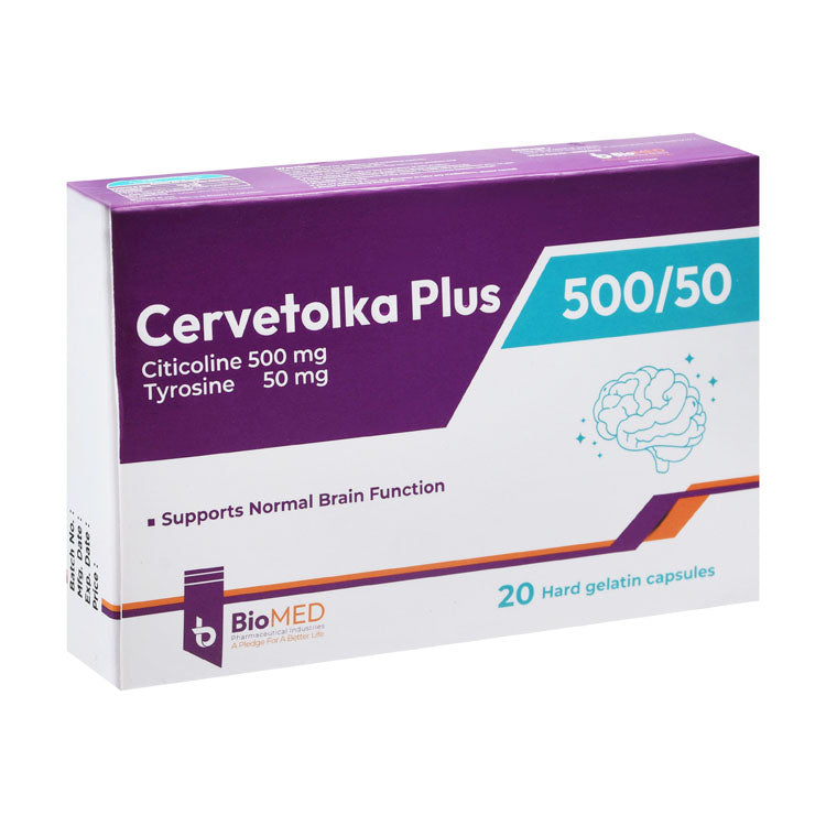 سيرفيتولكا بلس 500 ملجم سيتيكولين و50 ملجم تيروسين مكمل لدعم الوظيفة الطبيعية للدماغ
