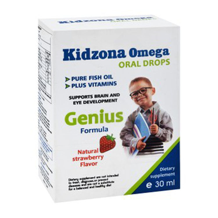 قطرات كيدزونا أوميغا 666.66 ملغ من زيت السمك، مكمل غذائي فموي بنكهة الفراولة مع الفيتامينات، لدعم نمو الدماغ والعين