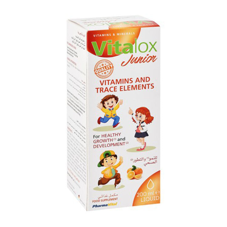 Vitalox Junior Multivitamin & Mineral Growth & Development Support Liquid Supplement Orange Flavor - gluten free, lactose free