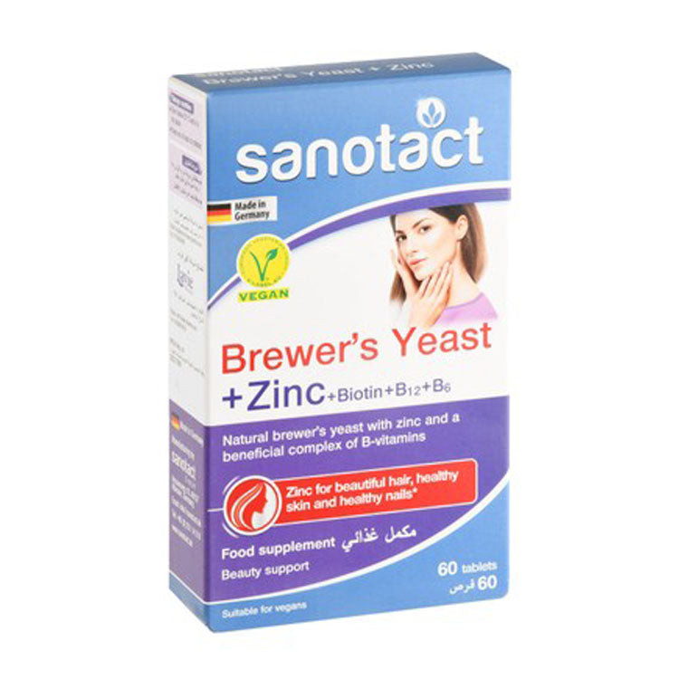 Sanotact Brewer's Yeast Supplement with Zinc, Biotin & Vitamin B12 for Healthy Hair, Skin & Nails - vegan