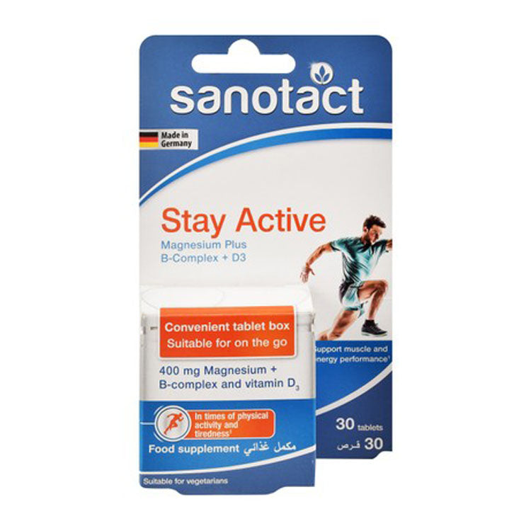 مكمل سانوتاكت ستاي أكتيف 400 ملغ من المغنيسيوم لدعم العضلات والطاقة مع فيتامين ب المركب وفيتامين د3