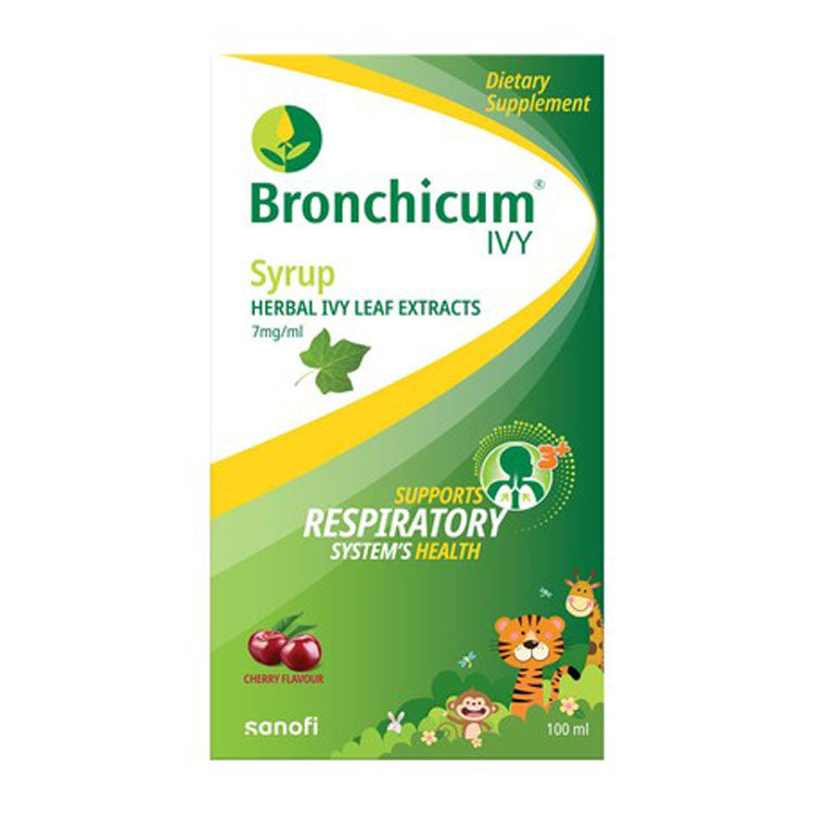 Bronchicum 7mg/ml Ivy Leaf Extract Respiratory System Support Herbal Supplement Syrup Cherry Flavor (3+ Years)