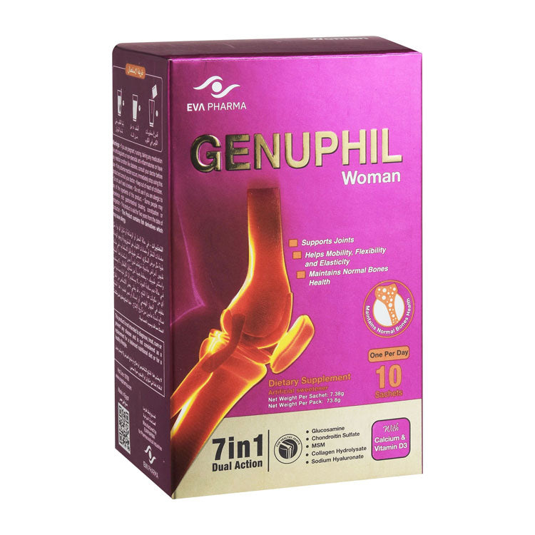 Genuphil 1500mg Glucosamine Women's Supplement Sachets with Calcium, Vitamin D3 & Collagen Hydrolysate for Joints & Bones