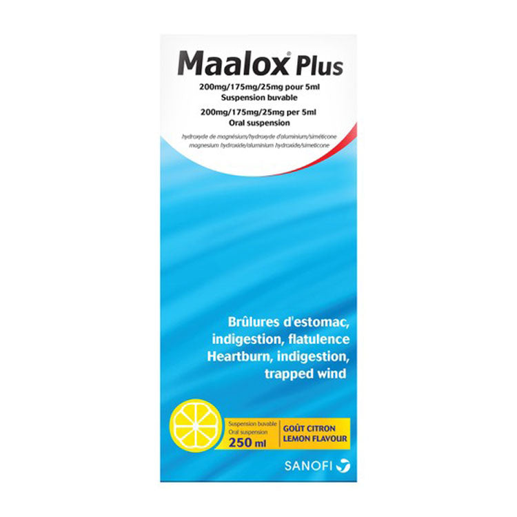 Maalox Plus 200mg Magnesium Hydroxide, 175mg Aluminum Hydroxide & 25mg Simeticone Oral Suspension Lemon Flavor for Heart Burn, Indigestion & Trapped Wind