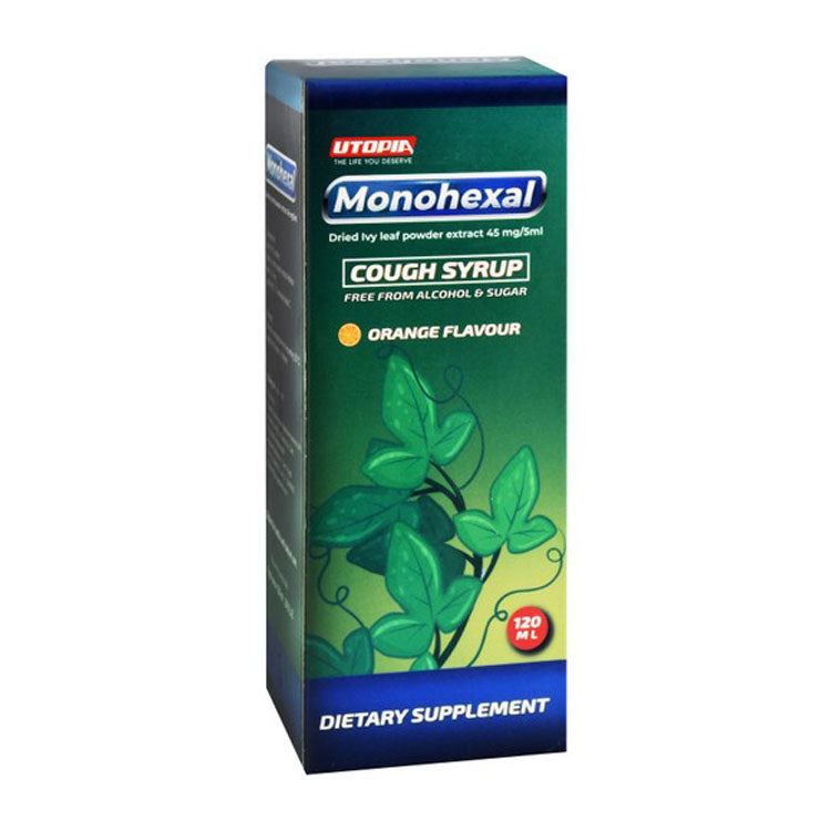 شراب سعال بنكهة البرتقال، يحتوي على 45 ملجم/5 مل من مستخلص أوراق اللبلاب المجففة - خالٍ من الكحول والسكر