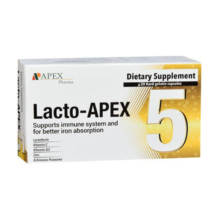 مكمل لاكتو-أبيكس 5 لدعم المناعة مع مستخلص الإشنسا، واللاكتوفيرين، وفيتامين ج و د
