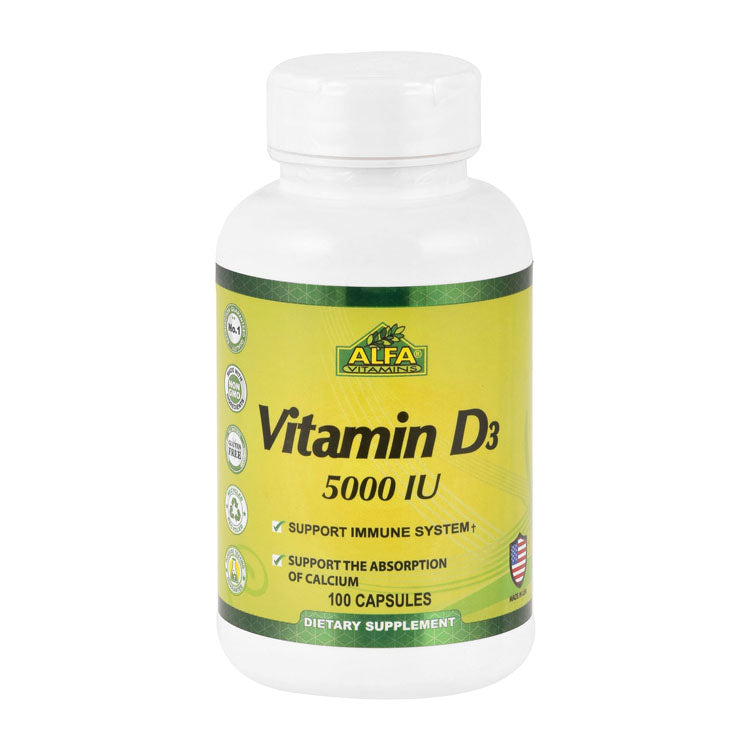 مكمل ألفا 5000 وحدة دولية فيتامين د3 لدعم جهاز المناعة وامتصاص الكالسيوم - خالٍ من الكائنات المعدلة وراثيًا، خالٍ من الغلوتين