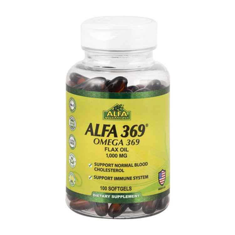 مكمل غذائي من ألفا فيتامينز، 1000 ملغ أوميغا 369، زيت بذور الكتان، كبسولات جيلاتينية ناعمة - خالٍ من الكائنات المعدلة وراثيًا، خالٍ من الغلوتين