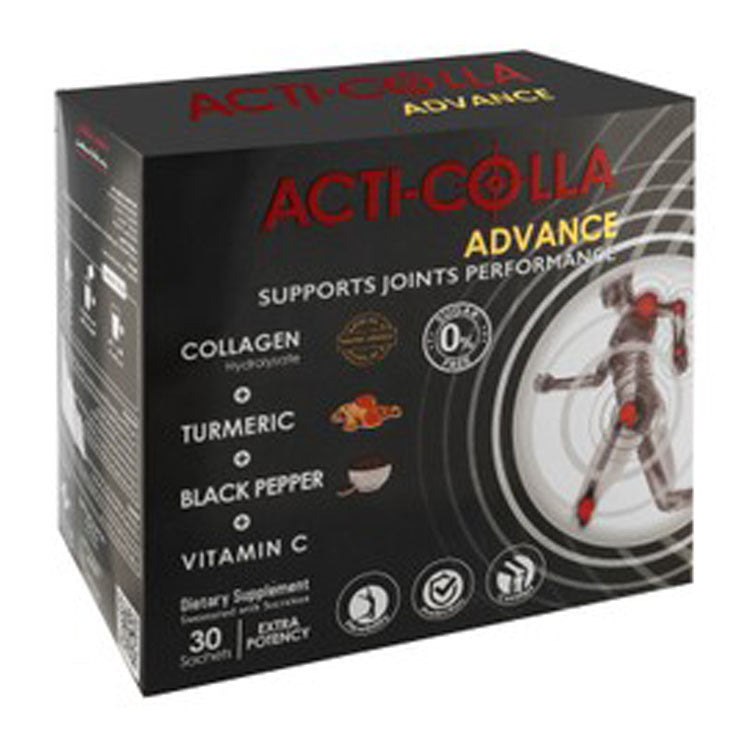 Acti-Colla Advance 8g Collagen Hydrolysate Joint Support Powder Supplement Sachets with Turmeric, Black Pepper & Vitamin C - sugar free