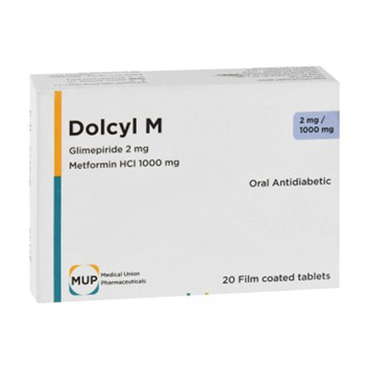 Dolcyl M 2mg Glimepiride & 1000mg Metformin HCL Oral Antidiabetic 20 tablets